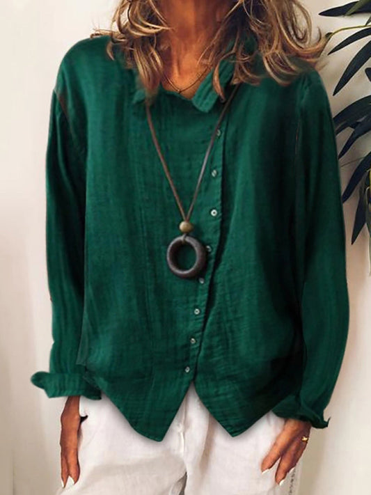 Camicia Casual a Maniche Lunghe a Tinta Unita con Bottoni